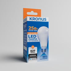 Лампа светодиодная KRONUS A65 груша 25 Вт 220V 4000K E27 нейтральный свет (10/100)