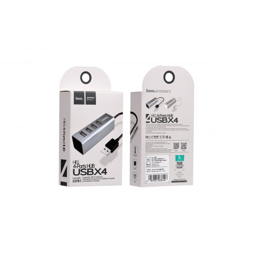USB-концентратор HOCO HB1, 4 гнезда, 1 USB выход, цвет: белый (1/12/120)
