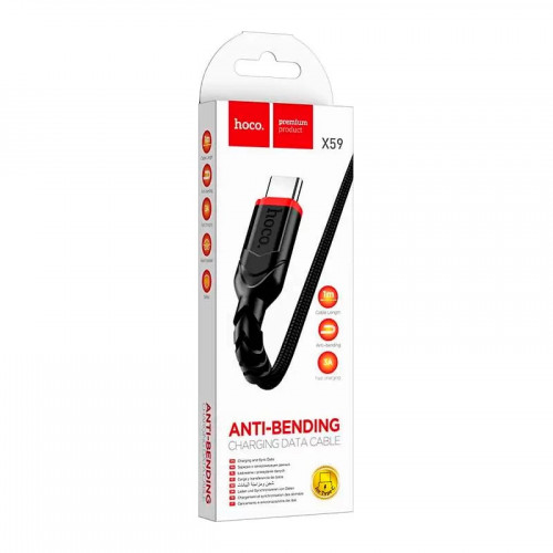 Кабель Type-C - Type-C HOCO X59 Victory, 1.0м, круглый, 3,0А, PD60Вт нейлон, цвет: чёрный (1/33/330)