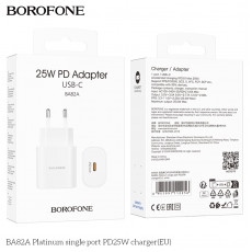 Блок питания сетевой 1 Type-C Borofone BA82A Platinum, пластик, PD25Вт, цвет: белый (1/46/184)