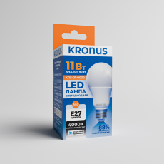 Лампа светодиодная KRONUS A60 груша 11 Вт 220V 4000K E27 нейтральный свет (10/100)