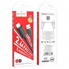 Кабель USB - 8 pin HOCO X88 Gratified, 1.0м, круглый, 2.4A, силикон, цвет: чёрный упакован (1/34)