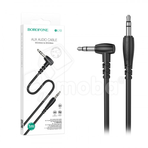 Кабель AUX, Jack 3,5mm(m) - Jack 3,5mm(m) Borofone BL10, 1.0м, круглый, силикон, боковой, цвет: чёрный (1/40/400)