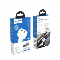 Блок питания автомобильный 2 USB HOCO, Z36 Leader, 2400mA, огнестойкий, пластик, белый(1/14/140)