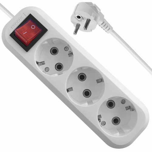 Удлинитель KRONUS 3 гнезда 5 метров 16А/3,5кВт с выключателем и заземлением ПВС 3х1,0 (GS-16-3-5) (1/40)