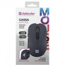 Беспроводная оптическая мышь DEFENDER Gassa MM-105 6D,800-1600dpi, бесшумная, черный (1/40)