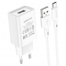 Блок питания сетевой 1 USB Borofone BA68A, Glacier, 2100mA, кабель микро USB, цв.белый, 1 шт.