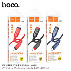 Кабель Type-C - 8 pin HOCO X59 Victory, 1.0м, круглый, 3,0А, PD20Вт нейлон, цвет: красный (1/33/330)
