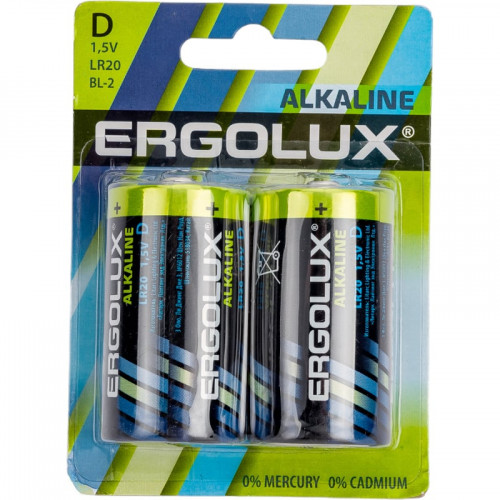 Ergolux..LR20 Alkaline BL-2 (LR20 BL-2, батарейка,1.5В)