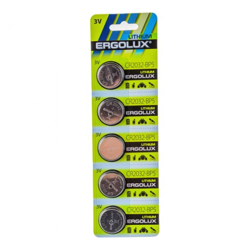 Элемент питания Ergolux CR 2032 BL-5 (CR2032 BP5, батарейка литиевая,3V)