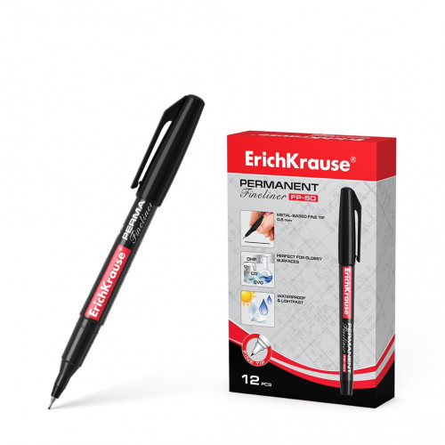 Перманентный линер ErichKrause® FP-50, цвет чернил черный (в коробке по 12 шт.)