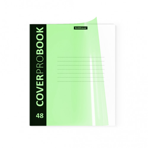 Тетрадь общая ученическая с пластиковой обложкой на скобе ErichKrause® CoverProBook Neon, зеленый, А5+, 48 листов, клетка