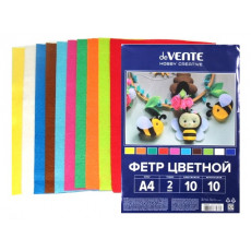 Фетр цветной мягкий A4 "deVENTE. Яркие цвета" 10 цв, 10 л, толщина 2 мм, пластиковый пакет с европодвесом