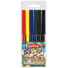 Фломастеры Creativiki классические 6 цв. кругл. корп. легкосмываемые круглая блист. упак.