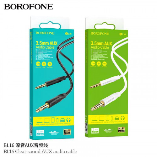 Кабель AUX, Jack 3,5mm(m) - Jack 3,5mm(m) Borofone BL16, 1.0м, цвет: чёрный (1/360)