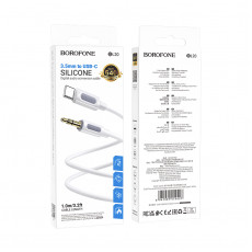 Кабель AUX, Jack 3,5mm(m) - Type-C(m) Borofone BL20 True, 1.0м, круглый, силикон, цвет: белый (1/360)