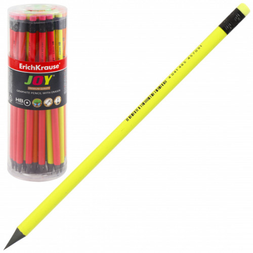 Пластиковый чернографитный круглый карандаш с ластиком ErichKrause® JOY® HB (в тубусе по 42 шт.)
