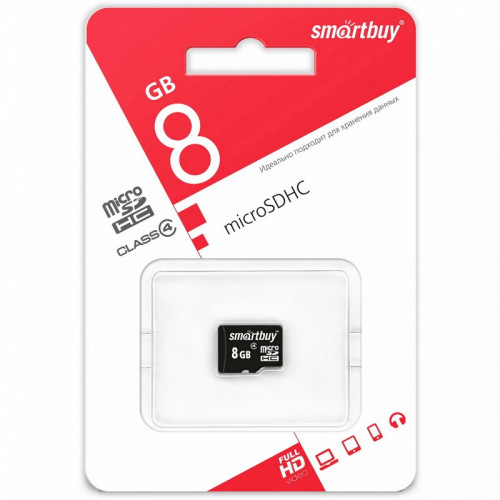 Карта памяти MicroSD 8GB Smart Buy Class 4 без адаптера, 1 шт.
