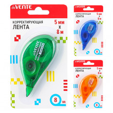Корректирующая лента "deVENTE" 5 ммx08 м, 3 цвета ассорти (синий, зеленый, оранжевый) фронтальный ап