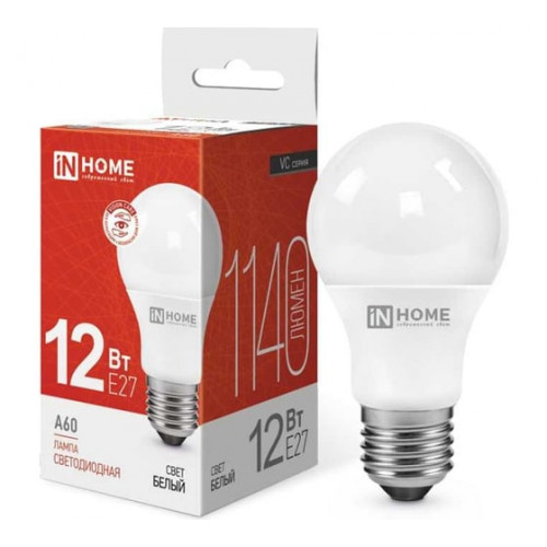 Лампа светодиодная LED-A60-VC 12Вт 230В Е27 4000К 1140Лм IN HOME, арт. 4690612020242