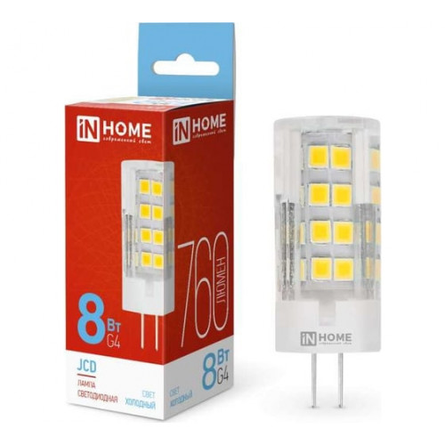 Лампа светодиодная LED-JCD 8Вт 230В G4 6500К 760Лм IN HOME, арт. 4690612036229