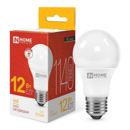 Лампа светодиодная LED-A60-VC 12Вт 230В Е27 3000К 1140Лм IN HOME, арт. 4690612020235