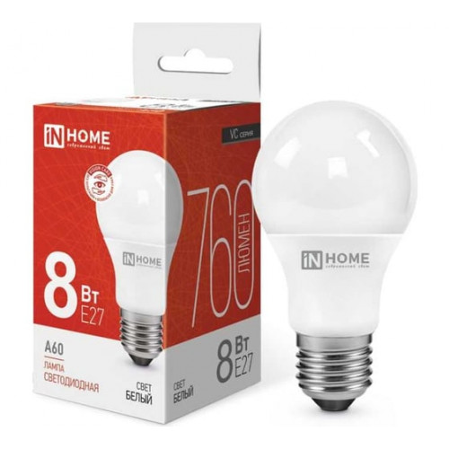 Лампа светодиодная LED-A60-VC 8Вт 230В Е27 4000К 760Лм IN HOME, арт. 4690612024028