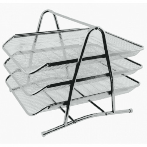 Лоток для бумаг 3-x секционный "deVENTE" размер 35x28x29 см, сетчатая металлический, серый