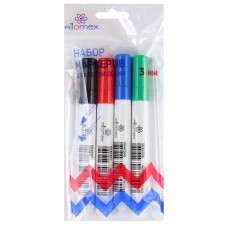 Набор маркеров для белой доски "Attomex" (04 цв - зел, красн, син, черн) круглый корпус, колпачок бе