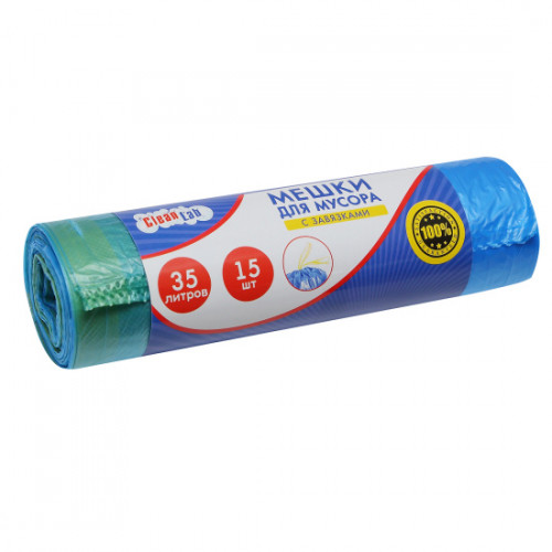 Мешки для мусора с завязками "CleanLab" 35 л, 50x60 см, ПНД, 12 мкм, 15 шт/рулон, тип дна "прямой" с