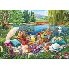 Холст с красками 40х50 см по номерам (в коробке) (23 цв) ЛЕТНИЙ ПИКНИК С КОТЯТАМИ (Арт. ХК-4969)