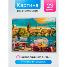 Холст с красками 40х50 см по номерам.(23цв) Набережная на закате. ( Арт. ХК-7991)