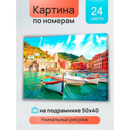 Холст с красками для рисования 40х50 см по номерам. (24 цв) Яркая Итальянская Ривьера (Арт. ХК-6239)