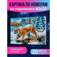 Холст с красками 30х40 см. по номерам (20 цв.) Зимние тигры у водоёма ( Арт. ХК-6607)