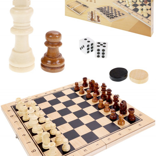 Игра 3 в 1 дерево (шахматы, шашки, нарды) (29х14.5х3 см) шах.фиг.- пластик, шашки-дер (Арт. ИН-9464)