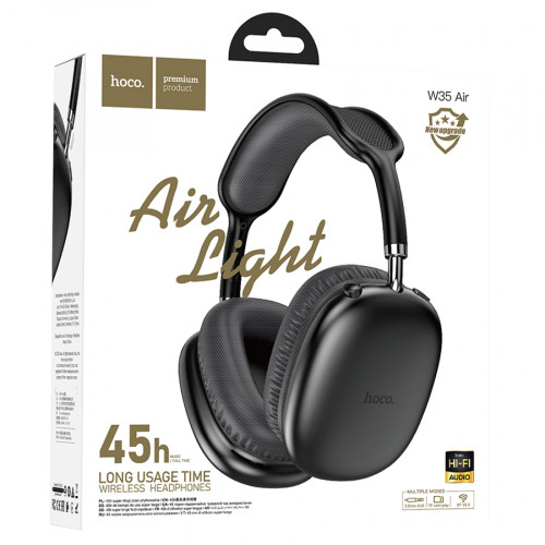 Наушники полноразмерные HOCO W35 Air Triumph, bluetooth 5.3, AUX, цвет: чёрный (1/40)