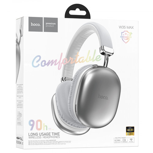 Наушники полноразмерные HOCO W35 Max Joy, bluetooth 5.3, AUX, цвет: серебряный (1/40)