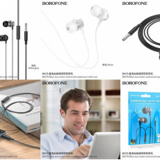 Наушники внутриканальные Borofone BM78 Blue, пластик, микрофон, кнопка ответа, 1.2 м, цвет: серебряный (1/1000)