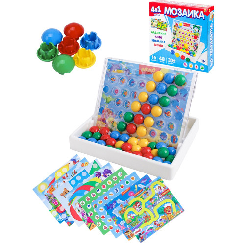 05. Серия "Мозайкин". Игра 4в1 (Мозаика, Мемо, Лабиринт, Лото) чемодан в коробке ( Арт. ИН-8226)