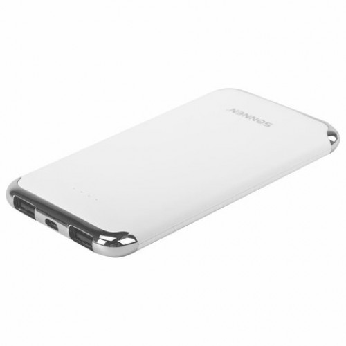 Аккумулятор внешний 6000 mAh SONNEN POWERBANK K611, 2 USB, литий-полимерный, белый, 263028