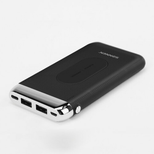 Аккумулятор внешний 8000mAh SONNEN POWERBANK K802 БЕСПРОВОДНАЯ ЗАРЯДКА, 2USB, литий-полимер, 263030