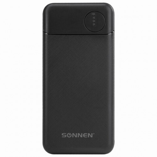 Аккумулятор внешний 10000 mAh SONNEN POWERBANK K701PD БЫСТРАЯ ЗАРЯДКА, 2USB, литий-полимер, 263031