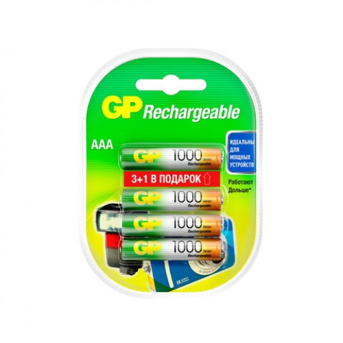 Батарейки аккумуляторные GP, AAA (HR03), Ni-Mh, 930 mAh, 4шт (ПРОМО 3+1), блистер, 100AAAHC3/1