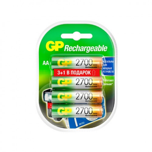 Батарейки аккумуляторные GP, АА (HR6), Ni-Mh, 2600 mAh, 4шт (ПРОМО 3+1), блистер, 270AAHC3/1-2CR4
