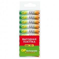 Батарейки аккумуляторные GP ReEnergy Ni-Mh мизинчиковые КОМПЛЕКТ 10 шт ААА(HR03) 950, 100AAAHC-CRB10