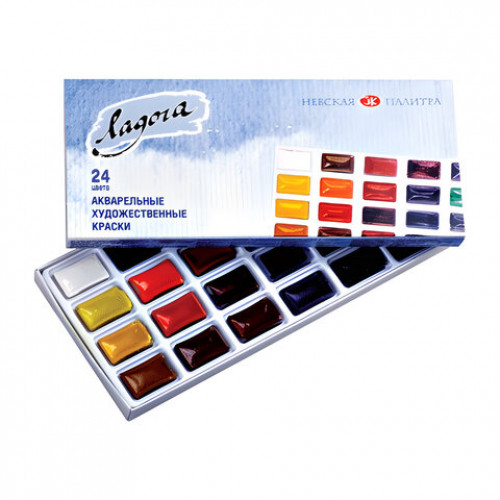 Краски акварельные художественные Ладога, 24 цвета, кювета 2,5 мл, картонная коробка, 2041026