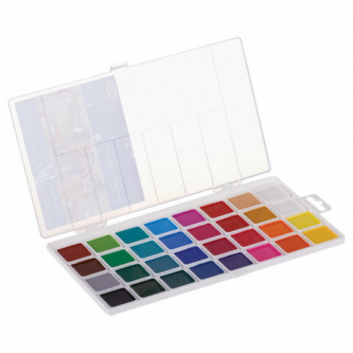 Краски акварельные ГАММА Классическая, 32 цвета, медовая, без кисти, пластиковая коробка, европодвес, 1009199
