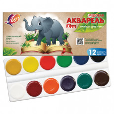 Краски акварельные ЛУЧ Zoo, 12 цветов, медовые, без кисти, картонная коробка, 19С1247-08