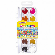 Краски акварельные ЮНЛАНДИЯ ДОМИКИ 12 цветов, круглые кюветы 28 мм, пенал, 192630