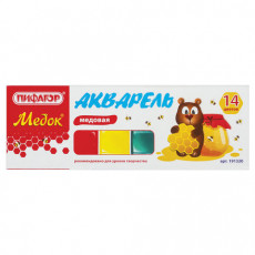 Краски акварельные ПИФАГОР МЕДОК, 14 цветов, медовые, картонная коробка, 191320